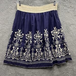 Andi + James Women's Blue Skirt Embroidered Lined A-Line‎ Stretch Waist Boho